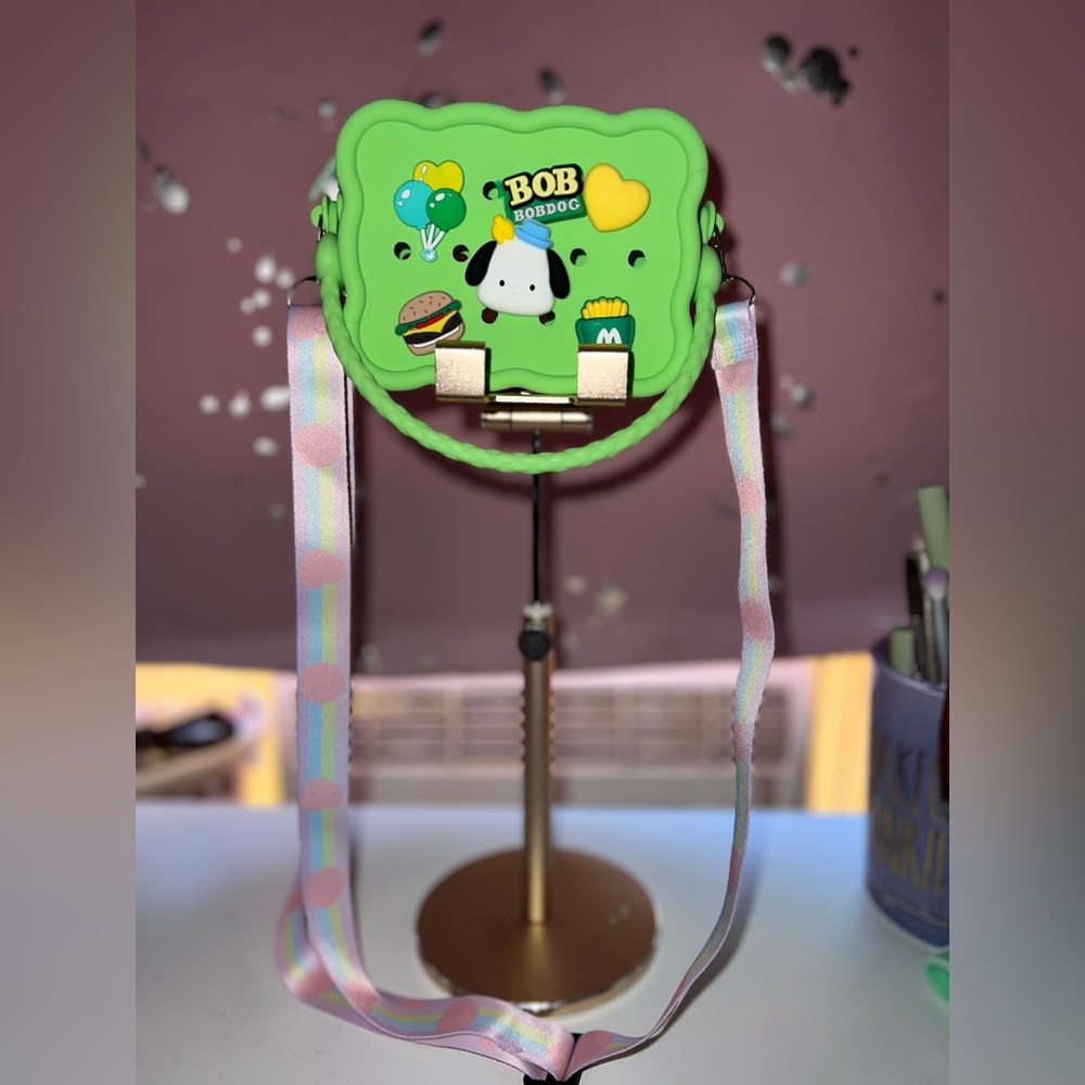 🍔 NWOT Pochacco Green Crossbody Bag with colorful adjustable strap